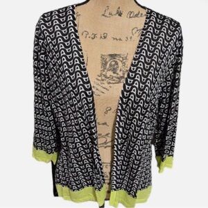 Chico’s Black & White Open Summer Cardigan with Lime Trim 2